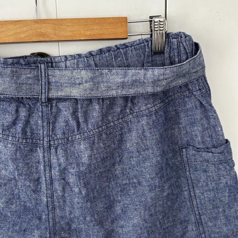 Anthropologie Hei Hei Shorts Size Medium Linen Cotton Blue Belted Pockets - Picture 8 of 10